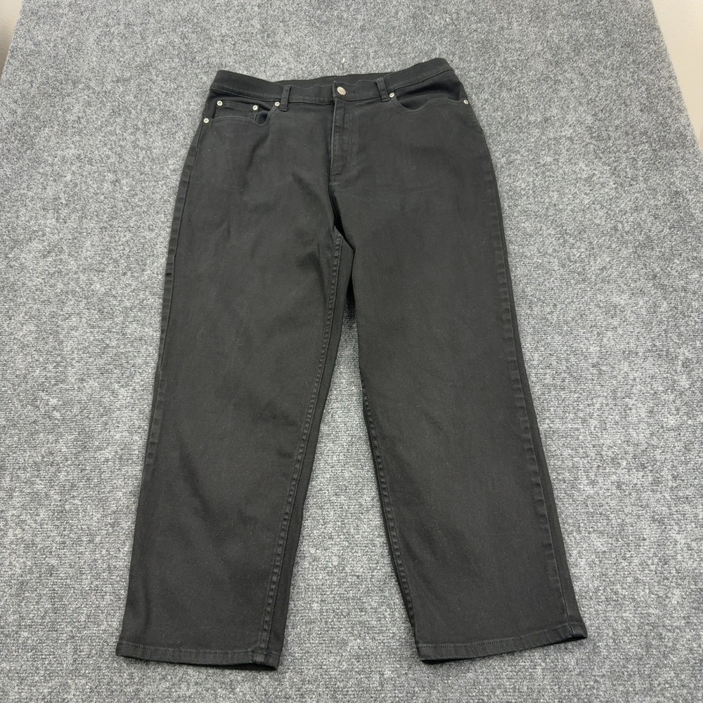 LL Bean Jeans Womens 16P Black Cotton Lycra Stretch Straight Leg Classic Casual